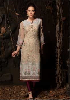 Grey and Beige Color Designer Georgette Kurti